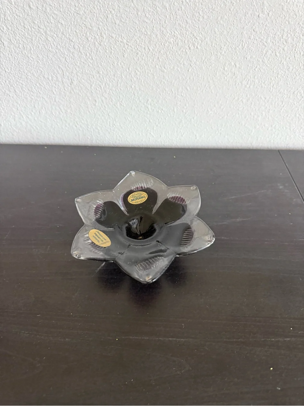 small Murano purple-brown Glass Lotus  dish case candle holder new